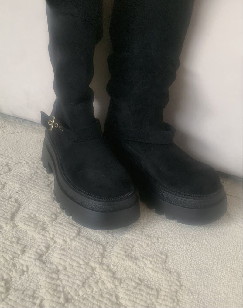 Dion Suede Buckle Long Boots (black)