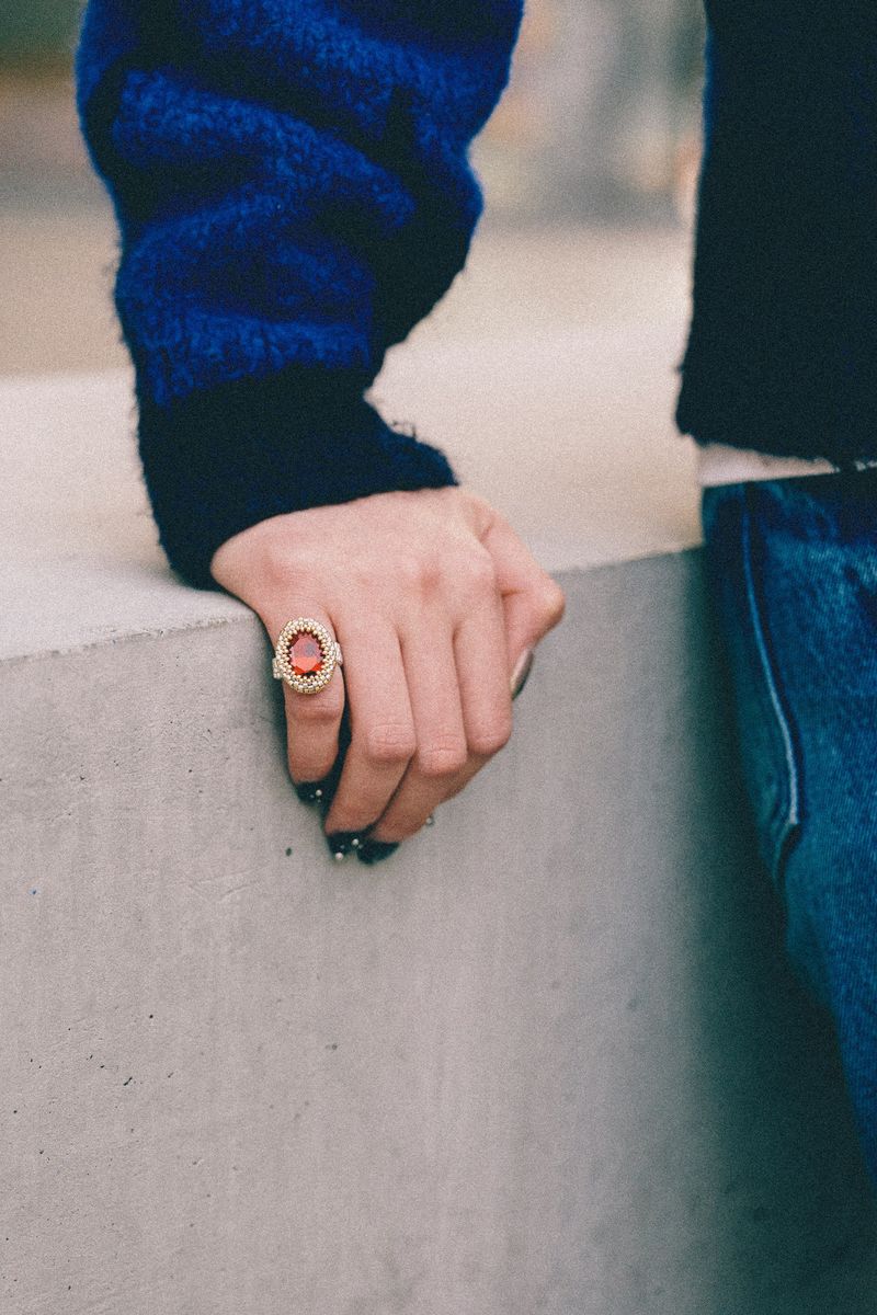 14k Gold & Silver Crystal Beads Ring (Red)