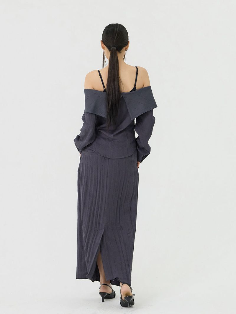 Scratch Low-Rise Long Skirt, Charcoal