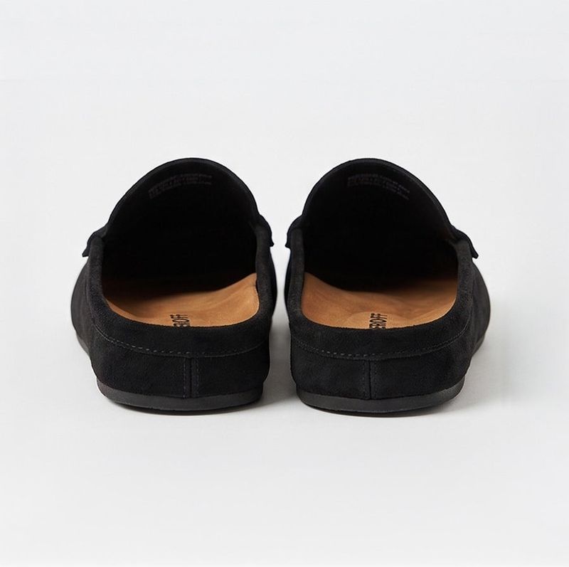 Suede Loafer Slides Black