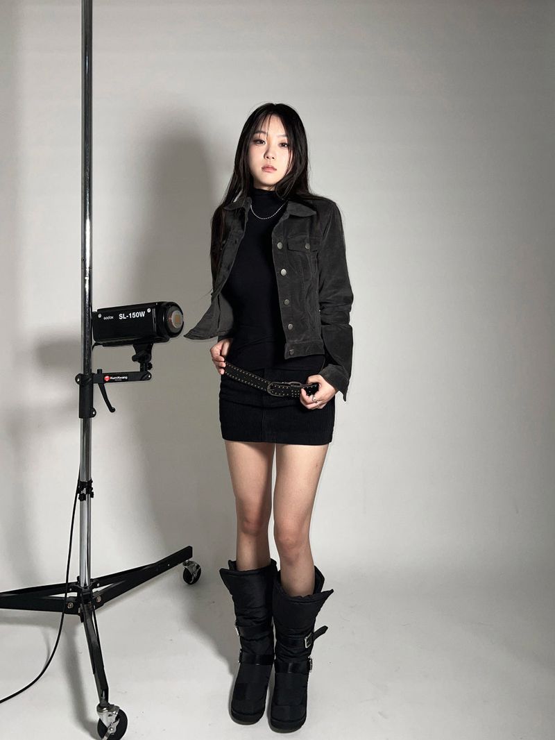 Padded fur belt long-boots (Black)