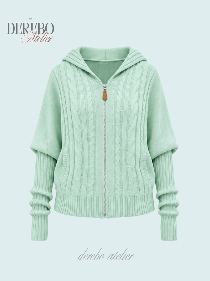 Mint Twist Hooded Knit Zip-Up