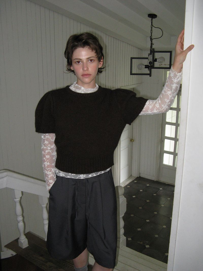 Puff raccoon half knit_brown