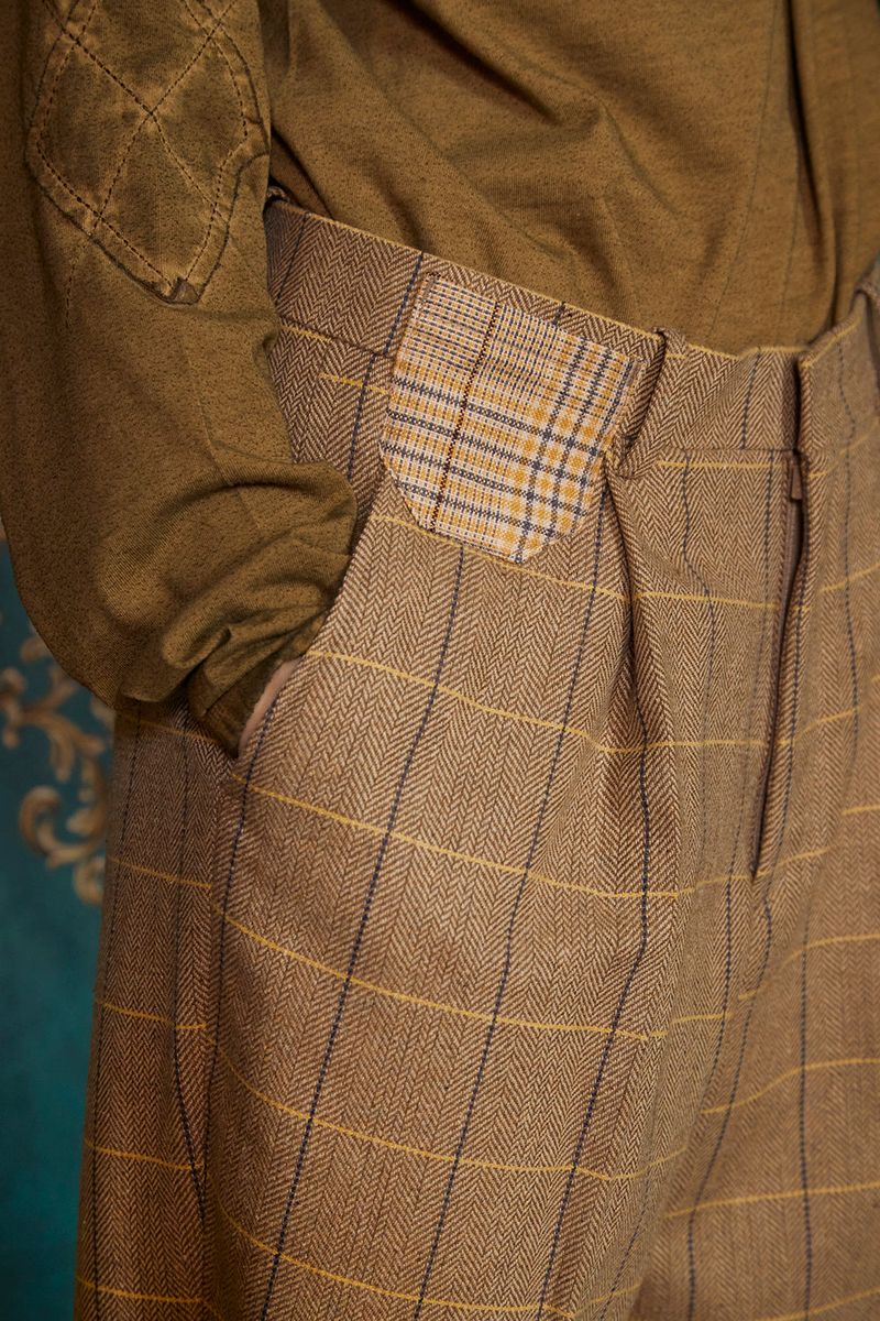 WOOL CHECK SLACKS / BEIGE