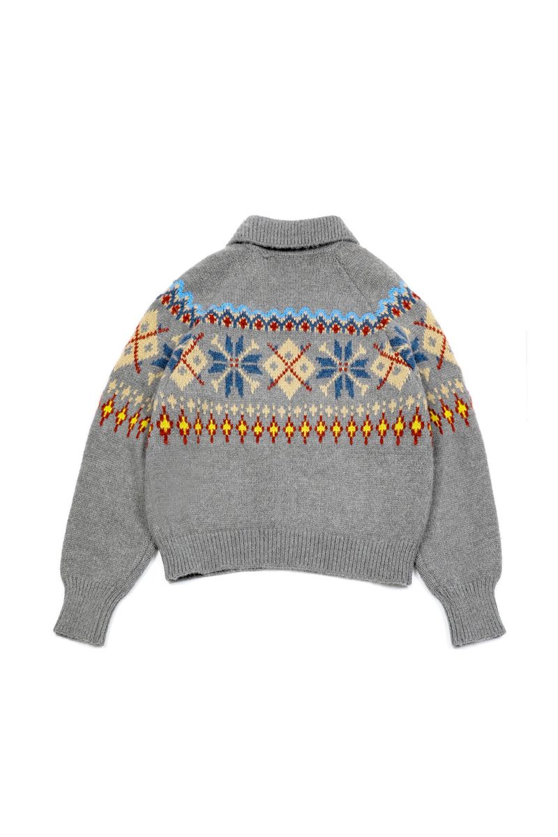 Grid Jacquard Cardigan [Gray]