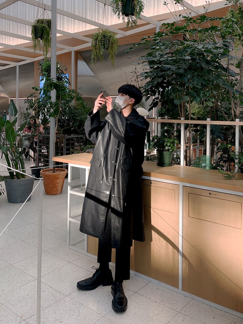 ASCLO Vegan Leather Mac Coat (2color)