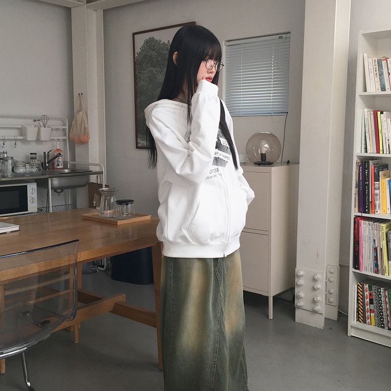 Yat Cat Sand Washed Maxi Denim Long Skirt