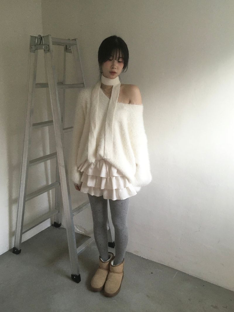 Fur V-neck muffler set