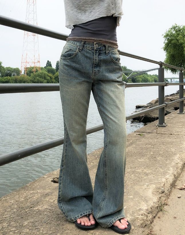 Tier Cat Washed Semi-Bootcut Denim Pants