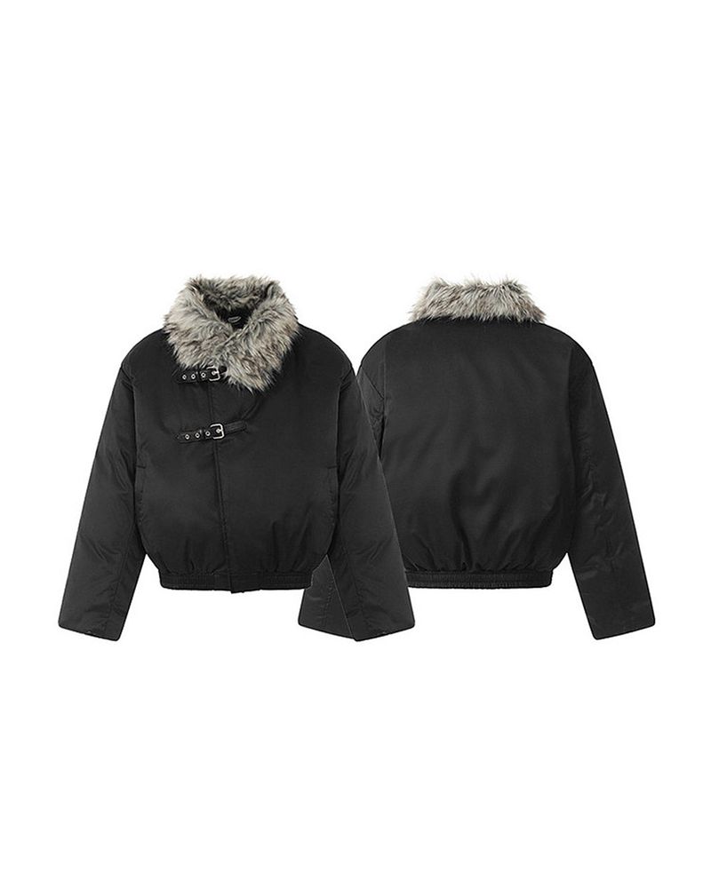 D Buckle fur collar cropped jumper