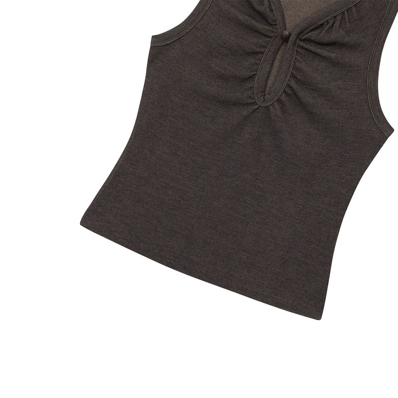 [ULKIN] Oval Cut-Out Tank Top_Brown