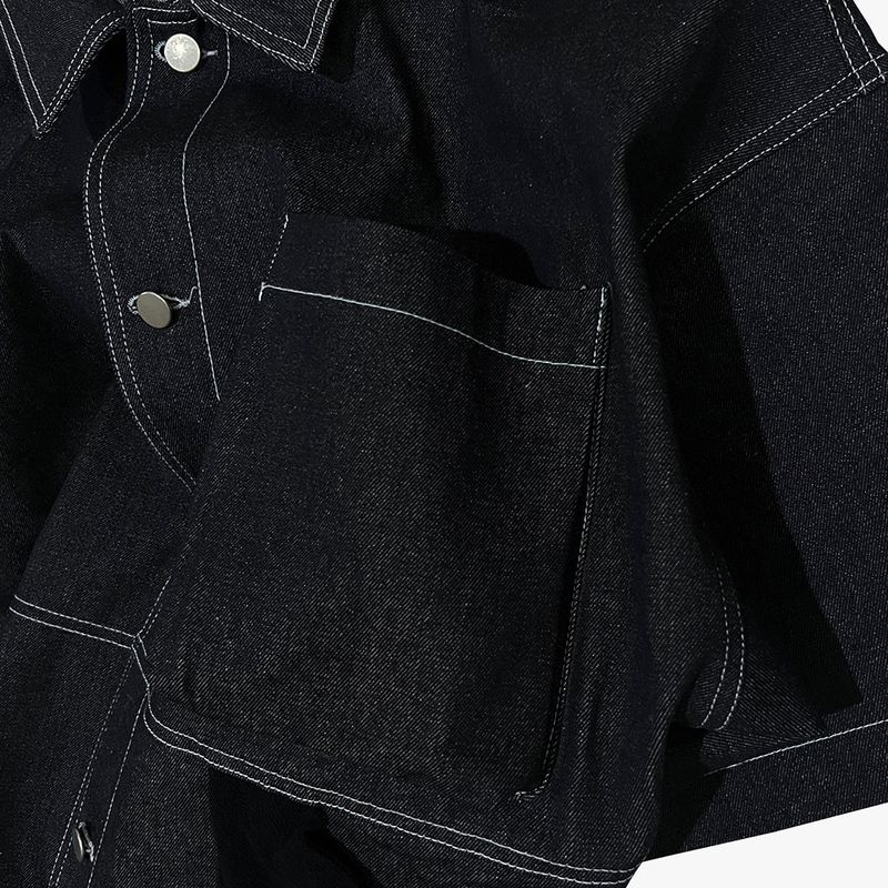 reverse terry pocket denim shortsleeve shirt_black