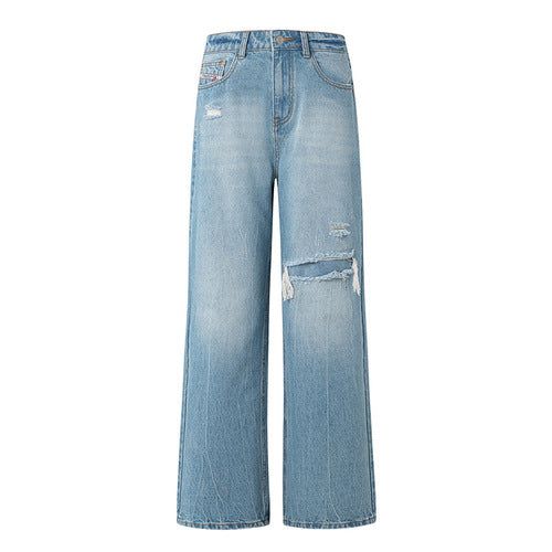 Vintage Frayed Distressed Wide Denim Pants