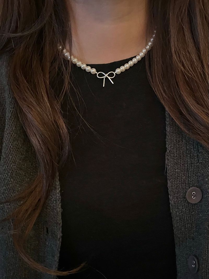 (silver925) Ribbon pearl necklace