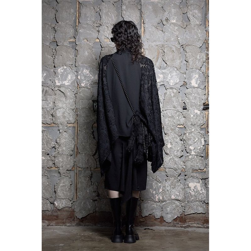 RIBBON TIE CAPE BLOUSE