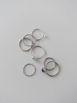 KITCH HEART & PEARL RING SET (SILVER, GOLD 2COLORS!)