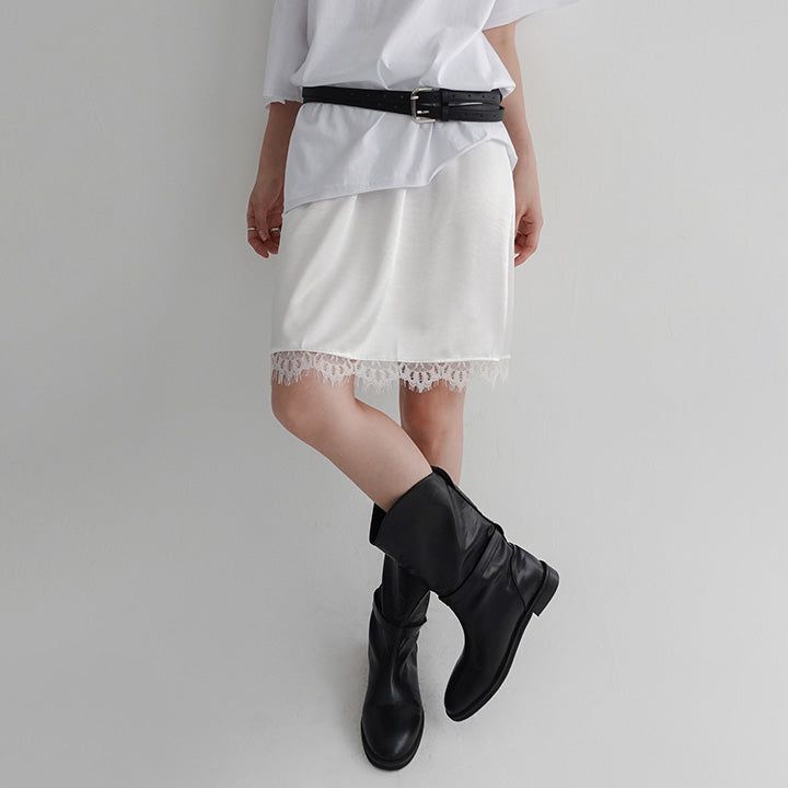 [Lopian] Satin Banding Lace Midi Skirt - 3color