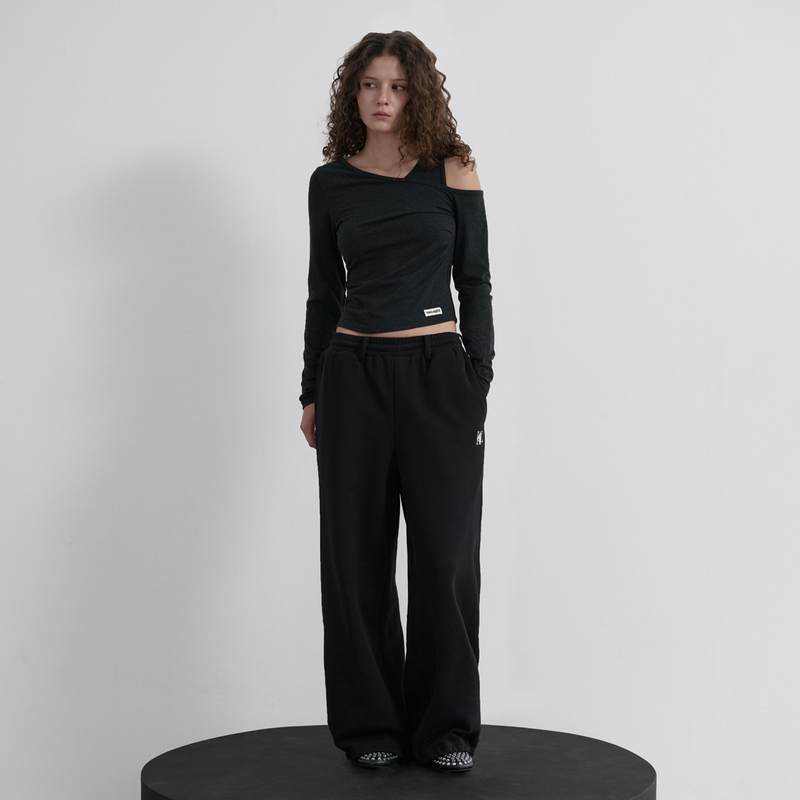 Essential 2-way String Banding Wide Sweat Pants - BLACK