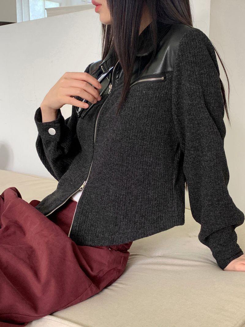 [MADE] Disher Leather Coloring 2-Way Zip-Up Wool Knit Jacket