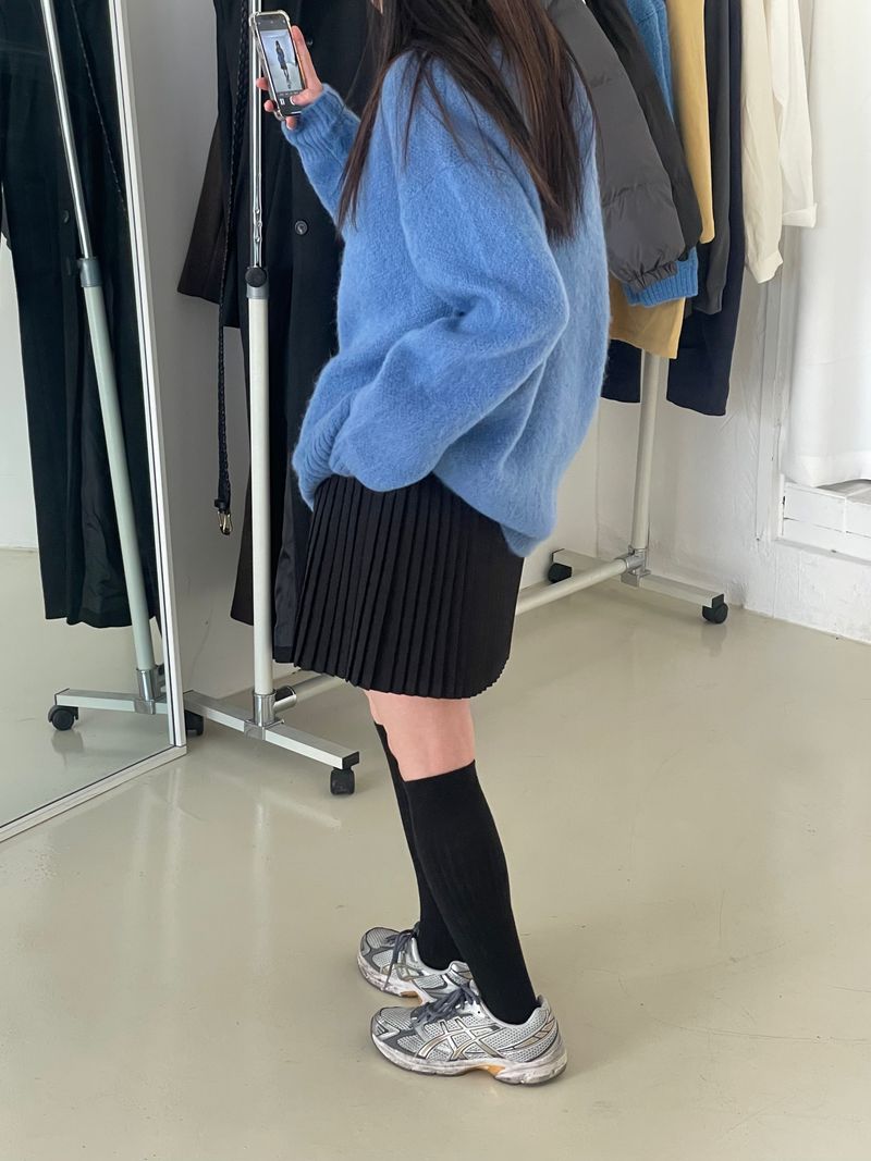 Blue Mohair V neck Knit 