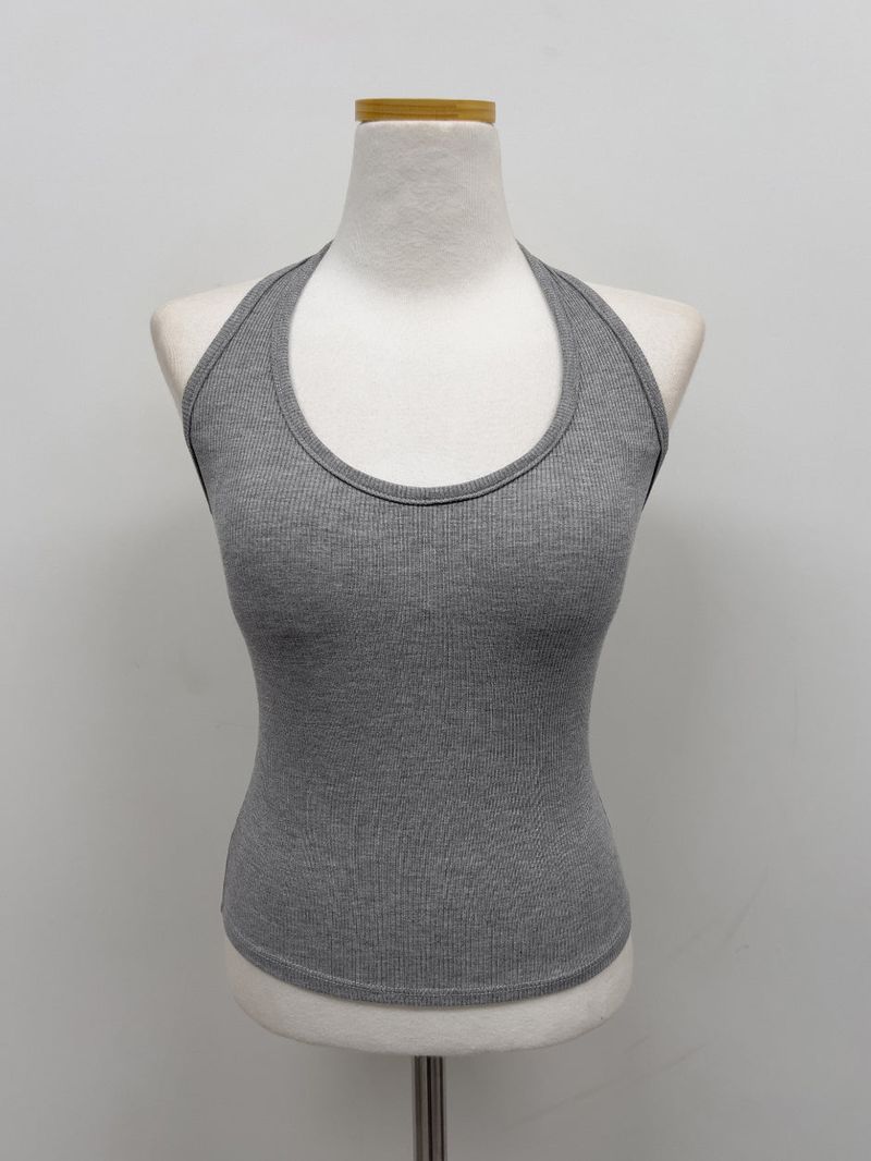 Basic Halter Neck Ribbed Bra Top