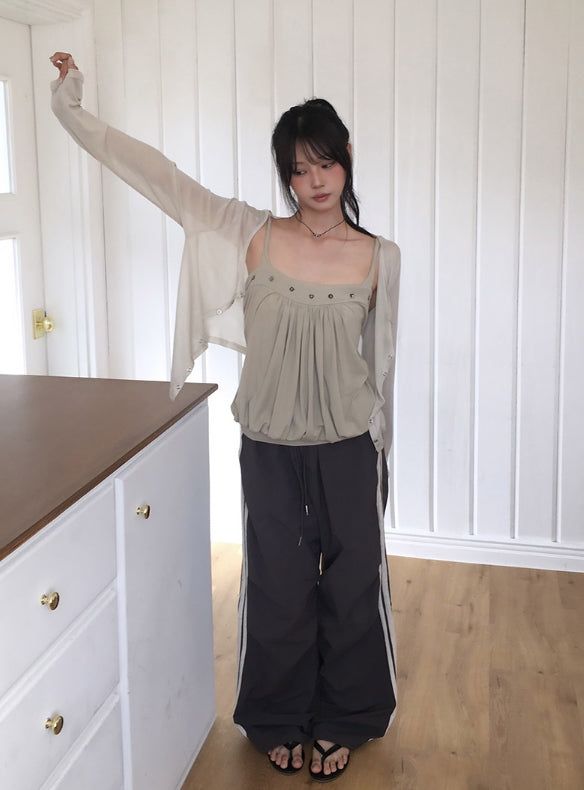 BT Nylon Track Pintuck Wide Pants