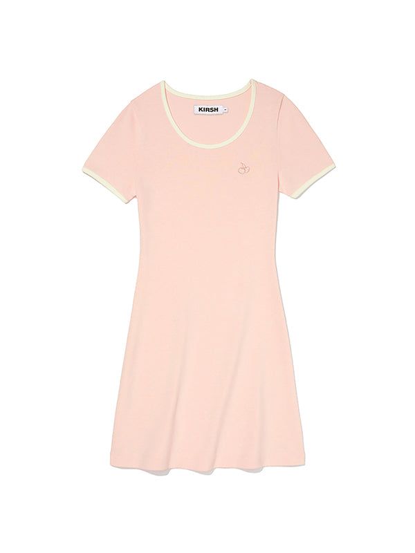 SMALL CHERRY ROUND NECK DRESS [SALMON]