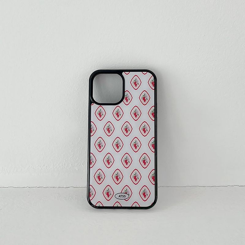 strawberry pattern glossy glass bumper case (white)