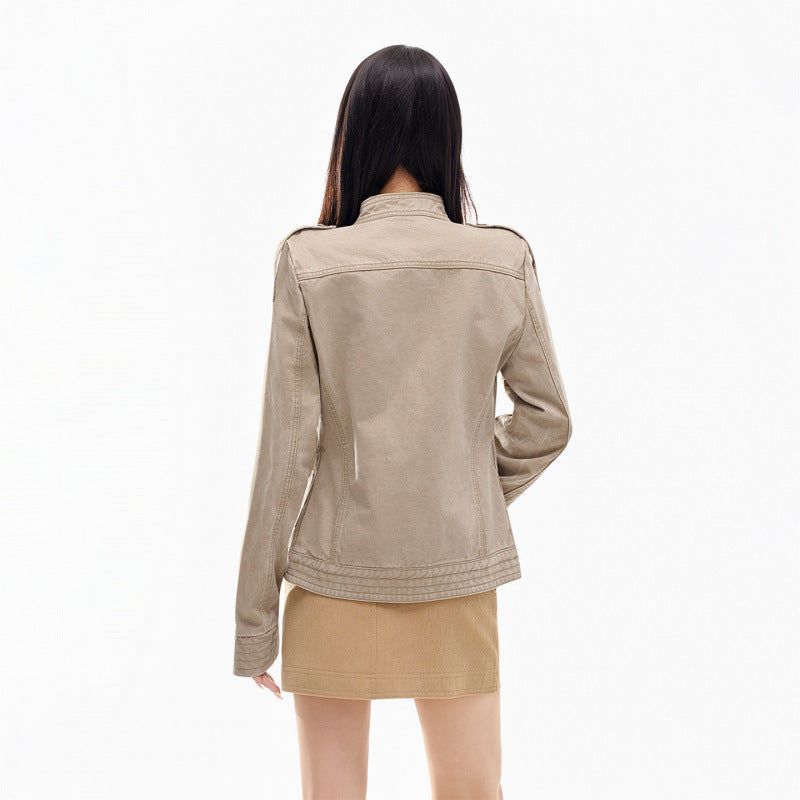 Khaki Washed Denim Utility Jacket