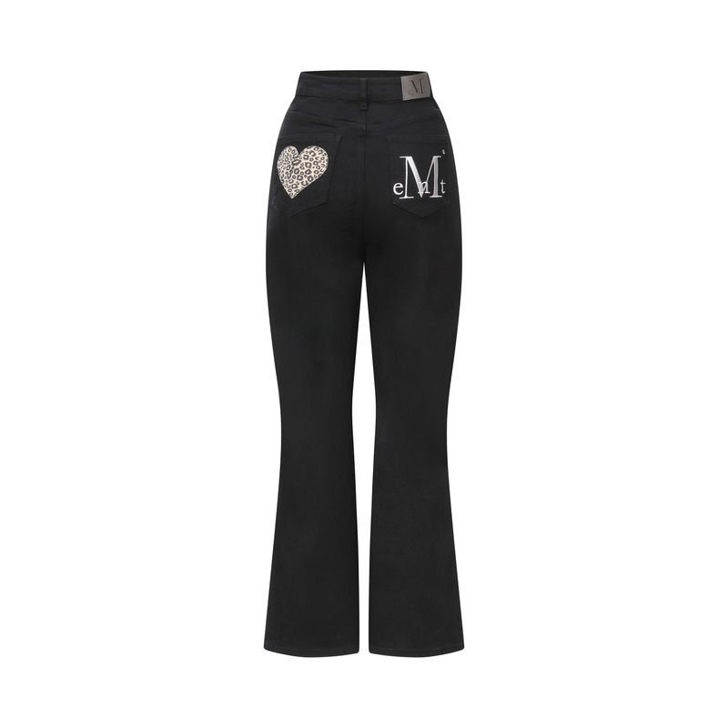 CORON BACK LEATHER LEOPARD HEART PATCH WIDE COTTON PANTS