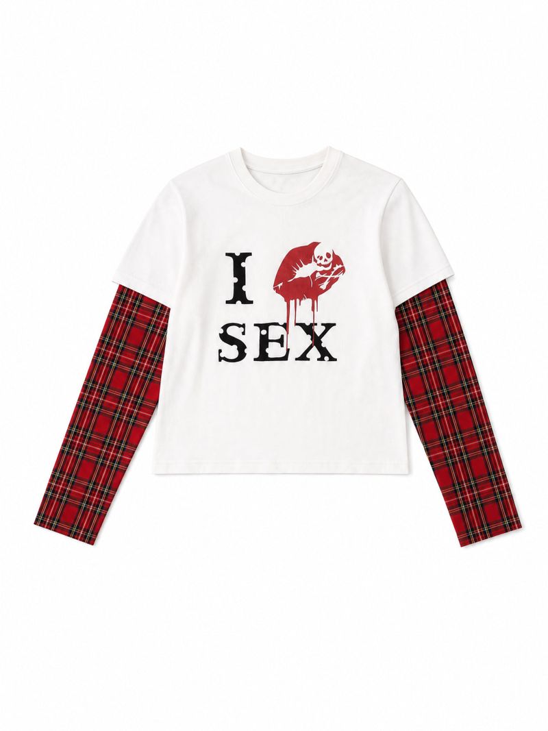 SEXXDEVIL（セックスデビル）の「SEXXDEVIL "I LOVE 3EX" Red Plaid Layered TEE（Tops）」