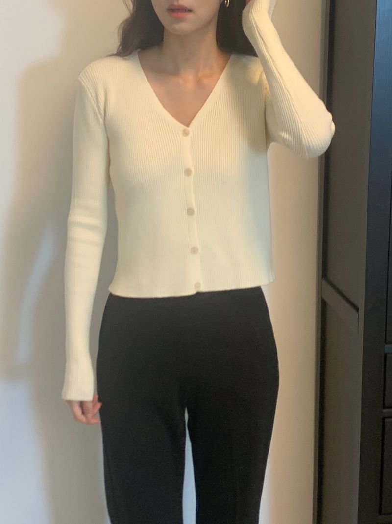 Milk Soft V neck Ribbed Cardigan