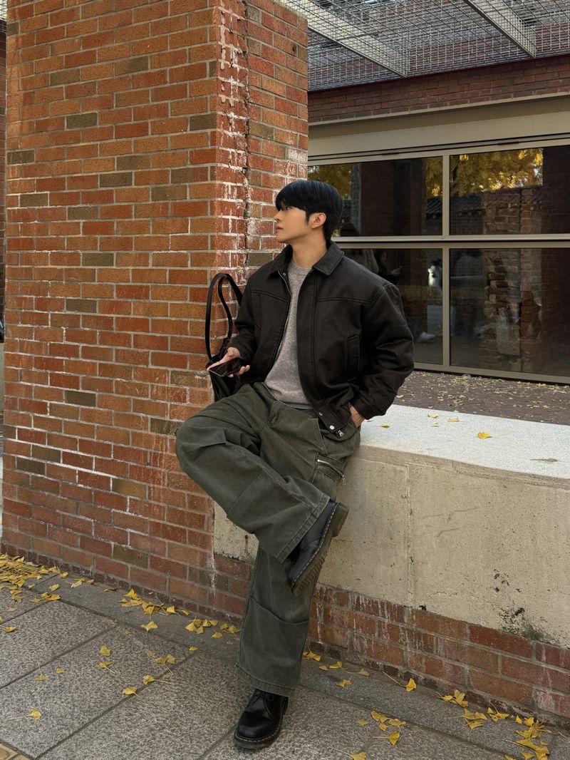 Vintage leather blouson padded jacket
