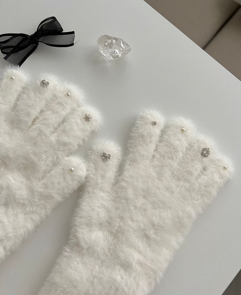 RGO Ballet Core Ribbon Jewelry Year-end Look Hip Cubic Long Heating Fleece-Lined Fur Mink Black White Brown Beige Gloves (Select 3 Colors)