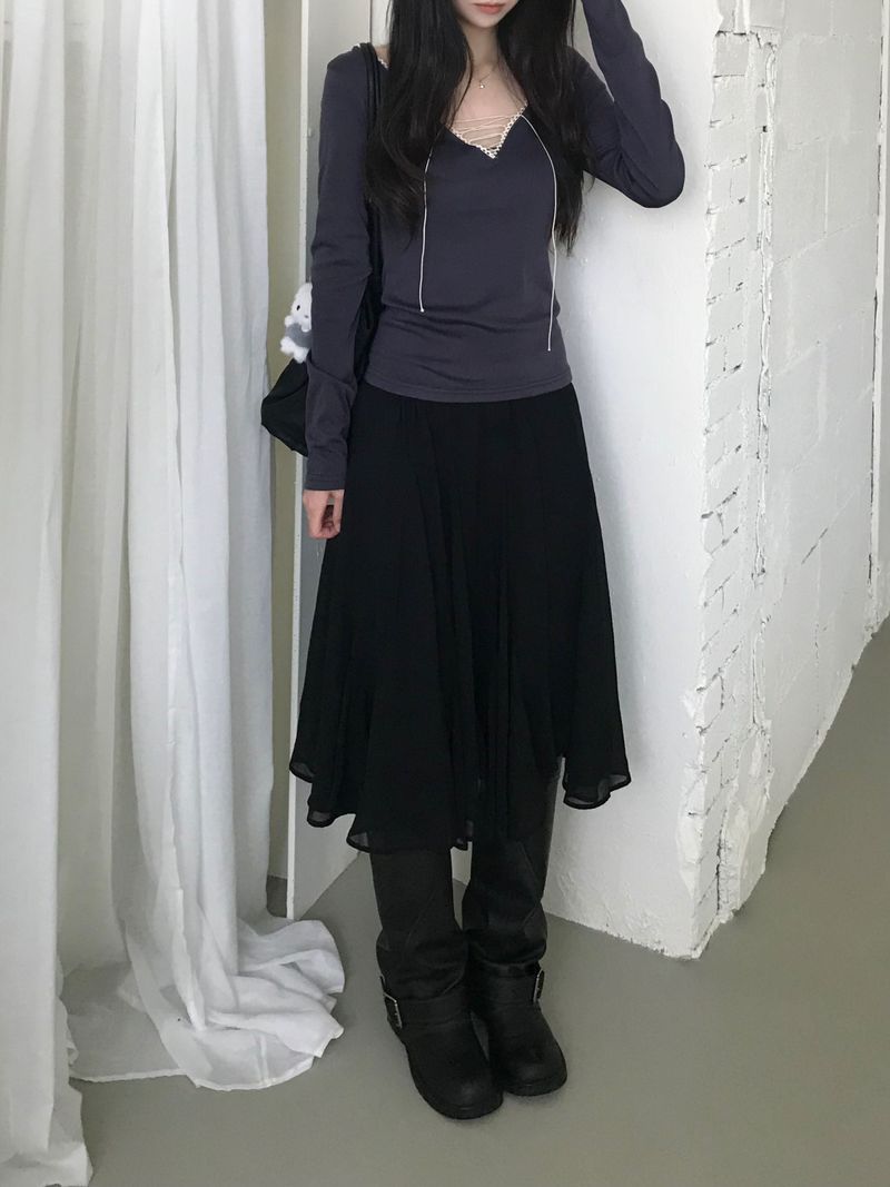 chiffon midi skirt (2color)