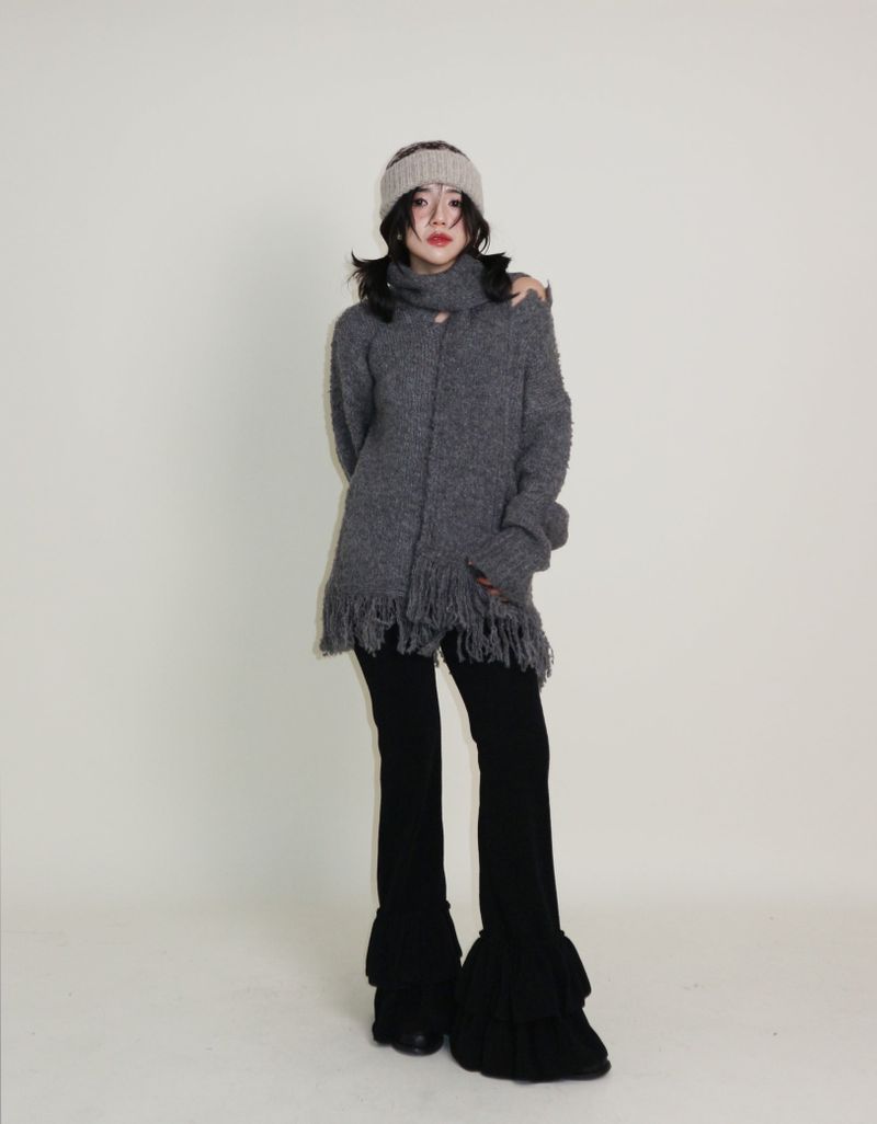 Puddle Demoor Tester Damage Long-Sleeved Knitwear Dress (Muffler Set)