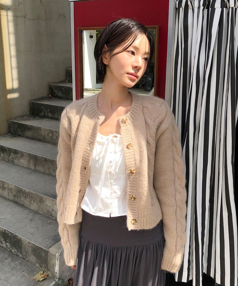 WITHOUTSUMMER（ウィズアウトサマー）の「Mohair cable cardigan_beige（Tops）」