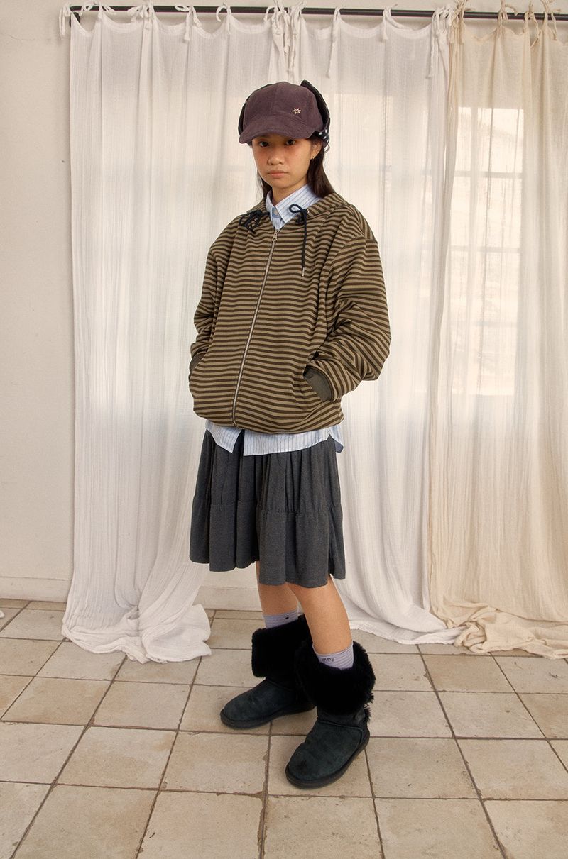 STRIPE HOODED ZIP-UP (GREEN)