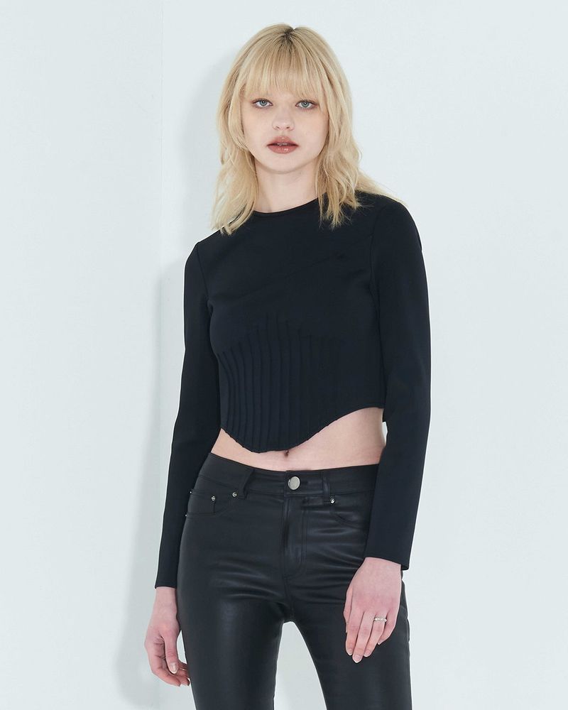 KIMZISU(キムジス)の「Pintuck Jersey Top _ Black(Tops)」