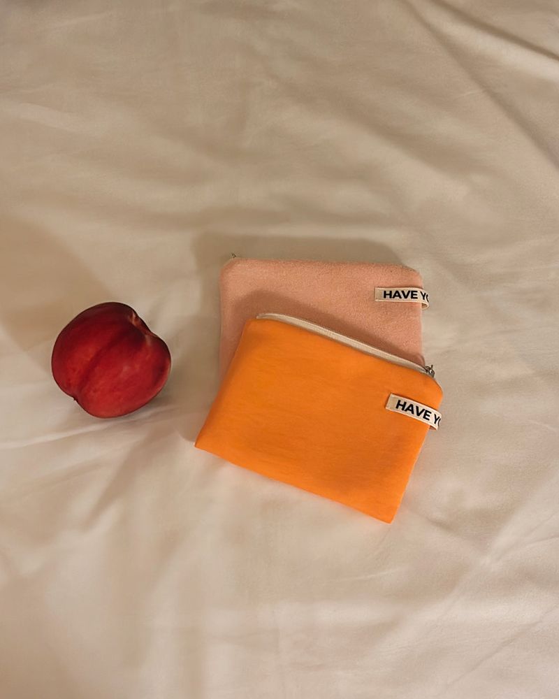 Vivid soft cotton flat pouch - orange , M size