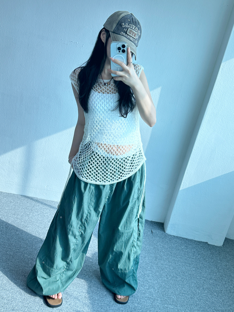 BALLOON SNAP POINT NYLON PANTS💚🩶🖤