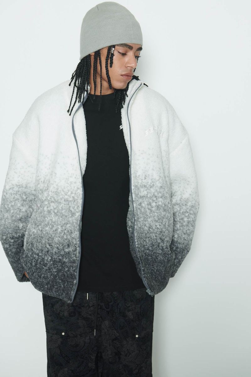Grey Gradation Sherpa Fur Jacket