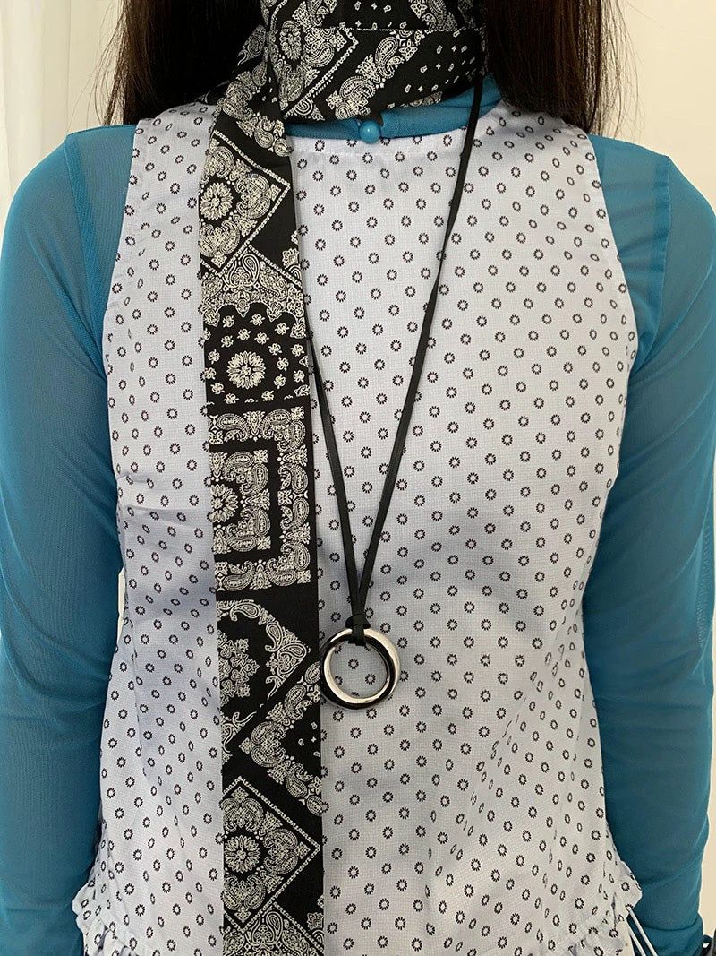 Silver O ring leather necklace