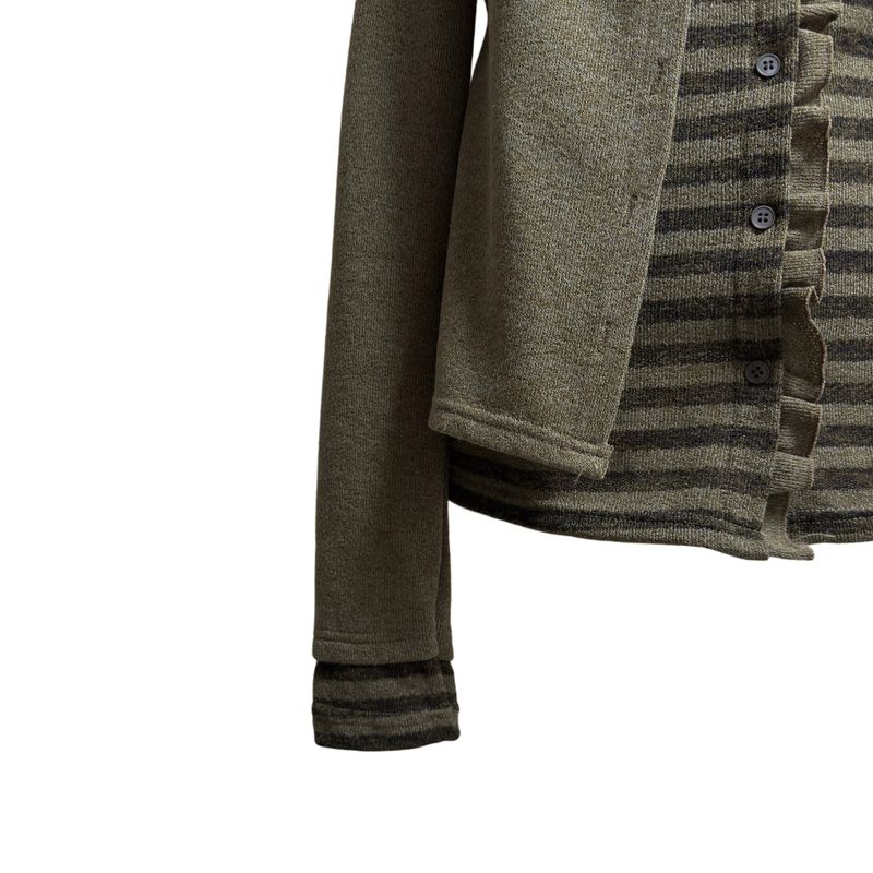 (3color) Ruffle Stripe Layered Cardigan