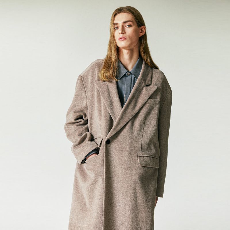 wool blended maximal double coat beige