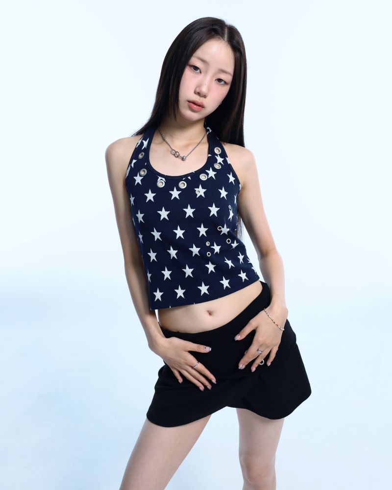 Star Eyelet halterneck sleeveless (navy)