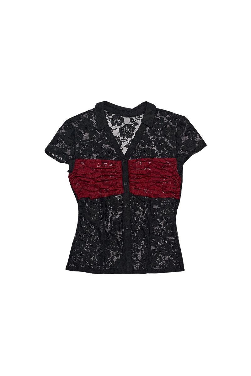 DARLING, YOU ARE BAD（YOU ARE BAD）の「LACE SHIRRING SHIRT #BLACK&RED（Tops）」