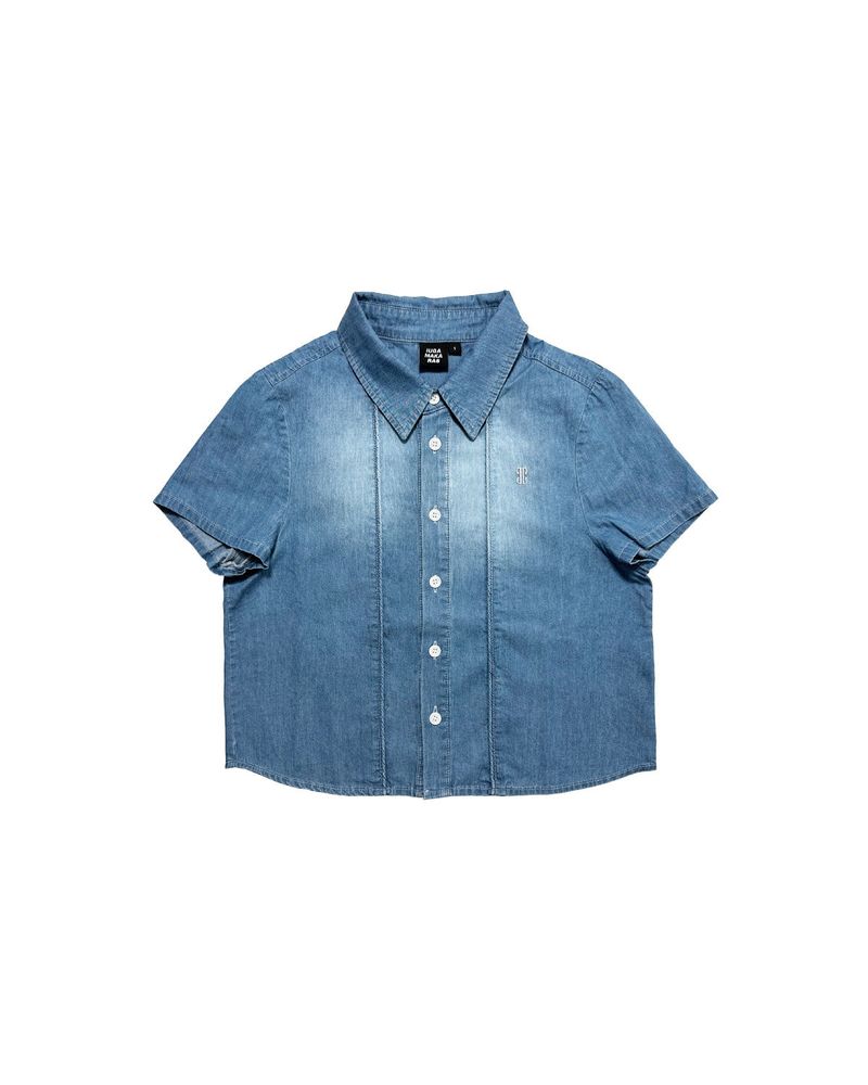 IUGAMAKARAS（イウガマカラス）の「Washed Denim Half Shirt (Blue)（Tops）」