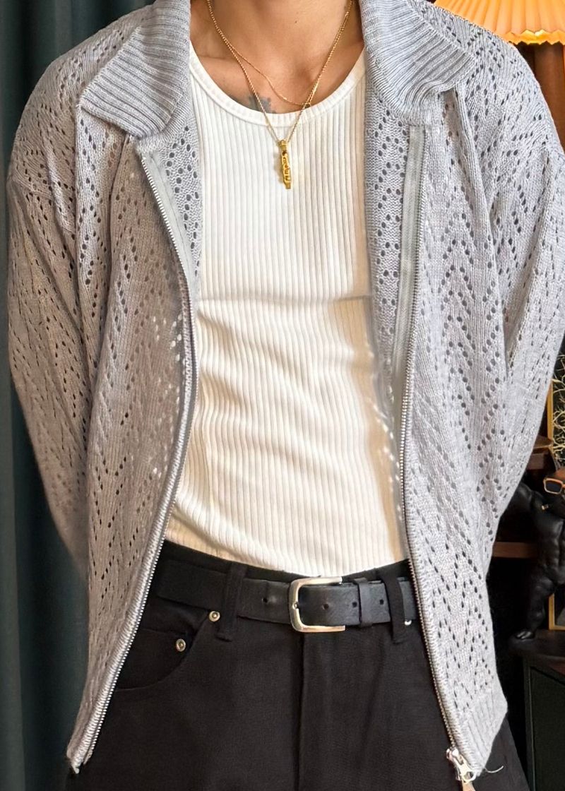 Cropped Knit Punching Zip-Up 4COLOR