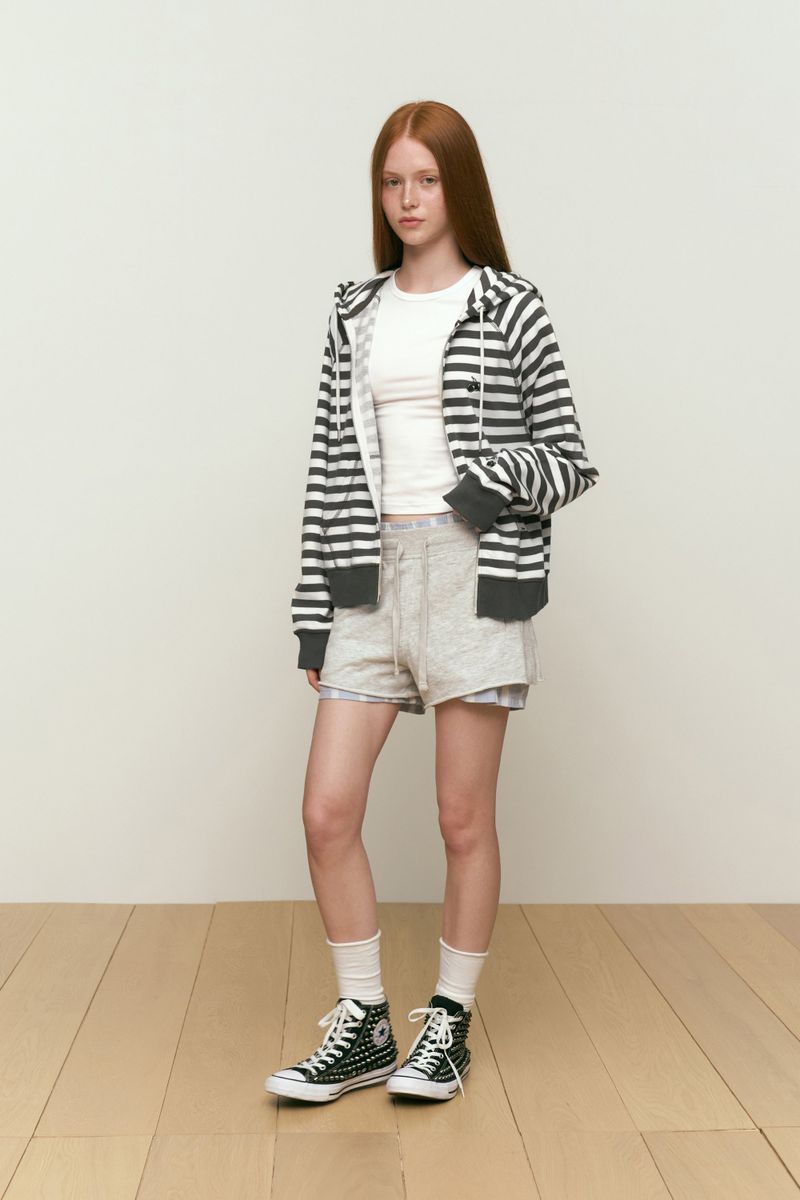 STRIPE HOODIE ZIP UP [KHAKI]